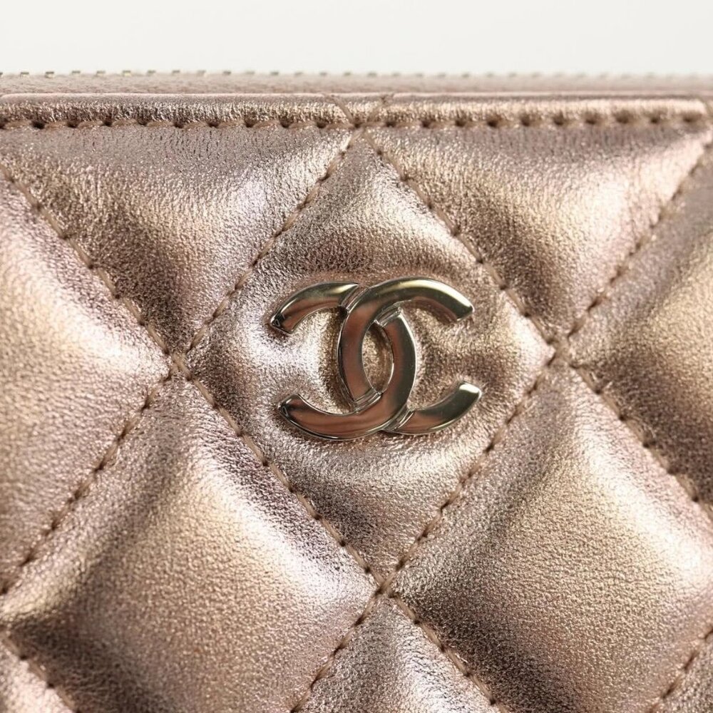 CHANEL Matelasse Pouch Lamb Skin Pink Gold CC Auth 157936M - Picture 9 of 16